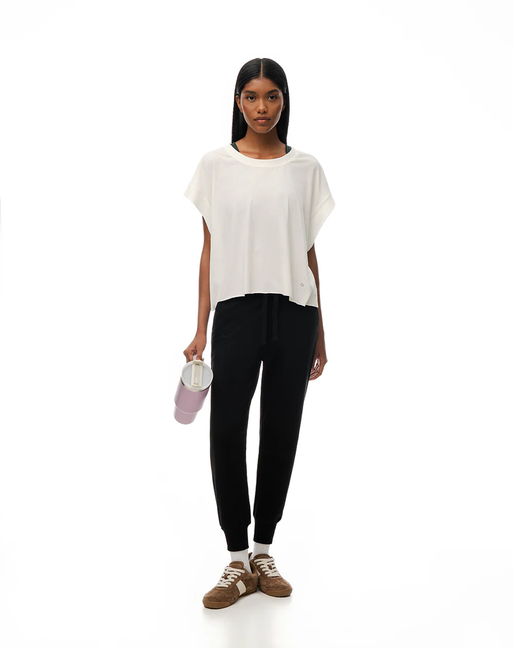 Jogger tiro medio algodón negro mujer