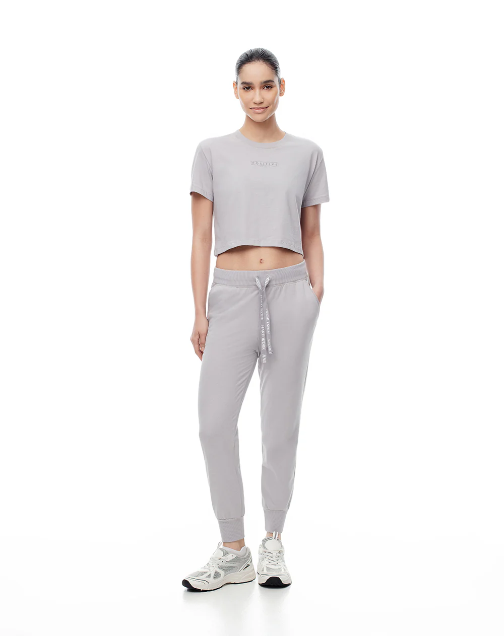 Jogger tiro medio algodón gris mujer