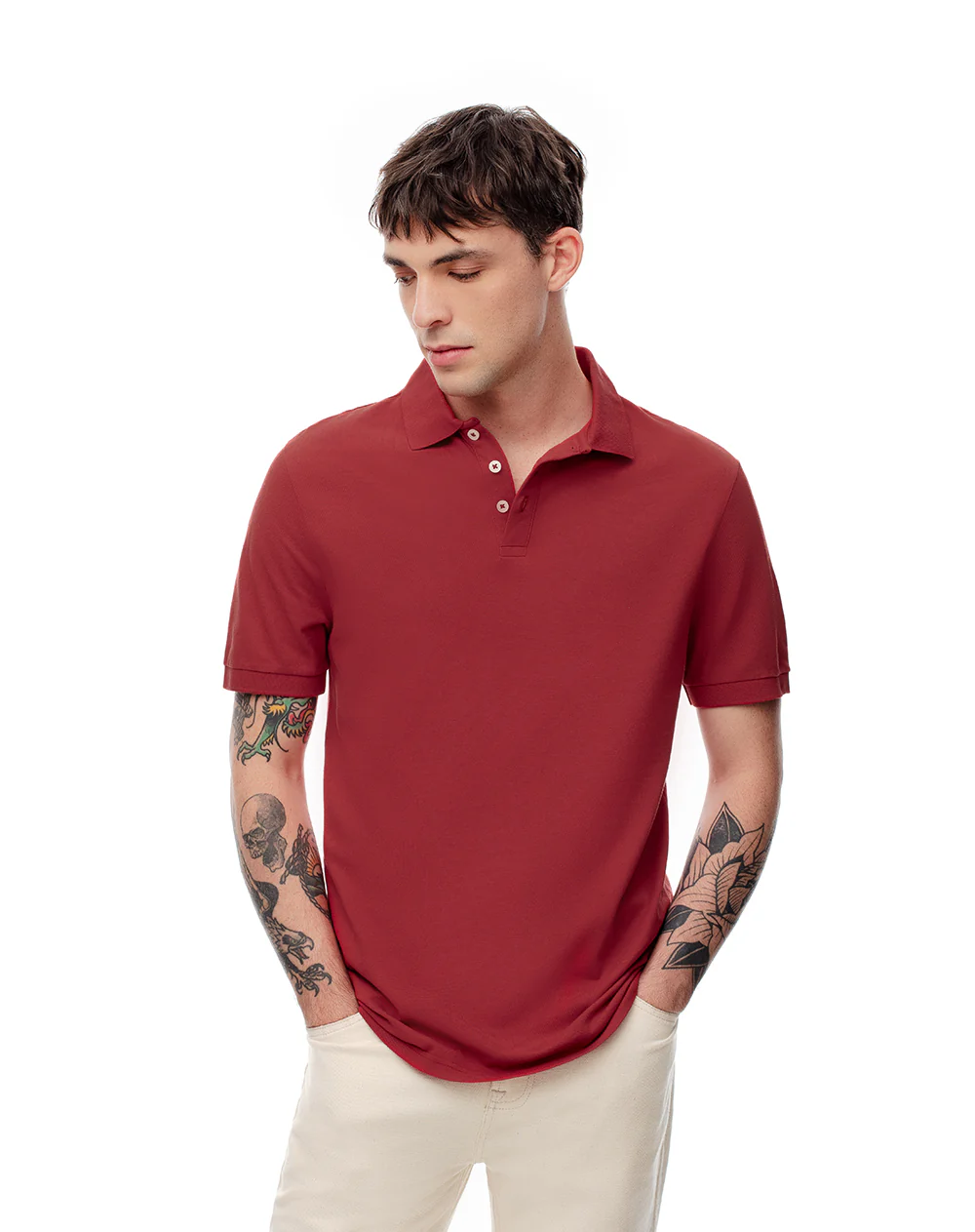 Polo slim algodón roja hombre