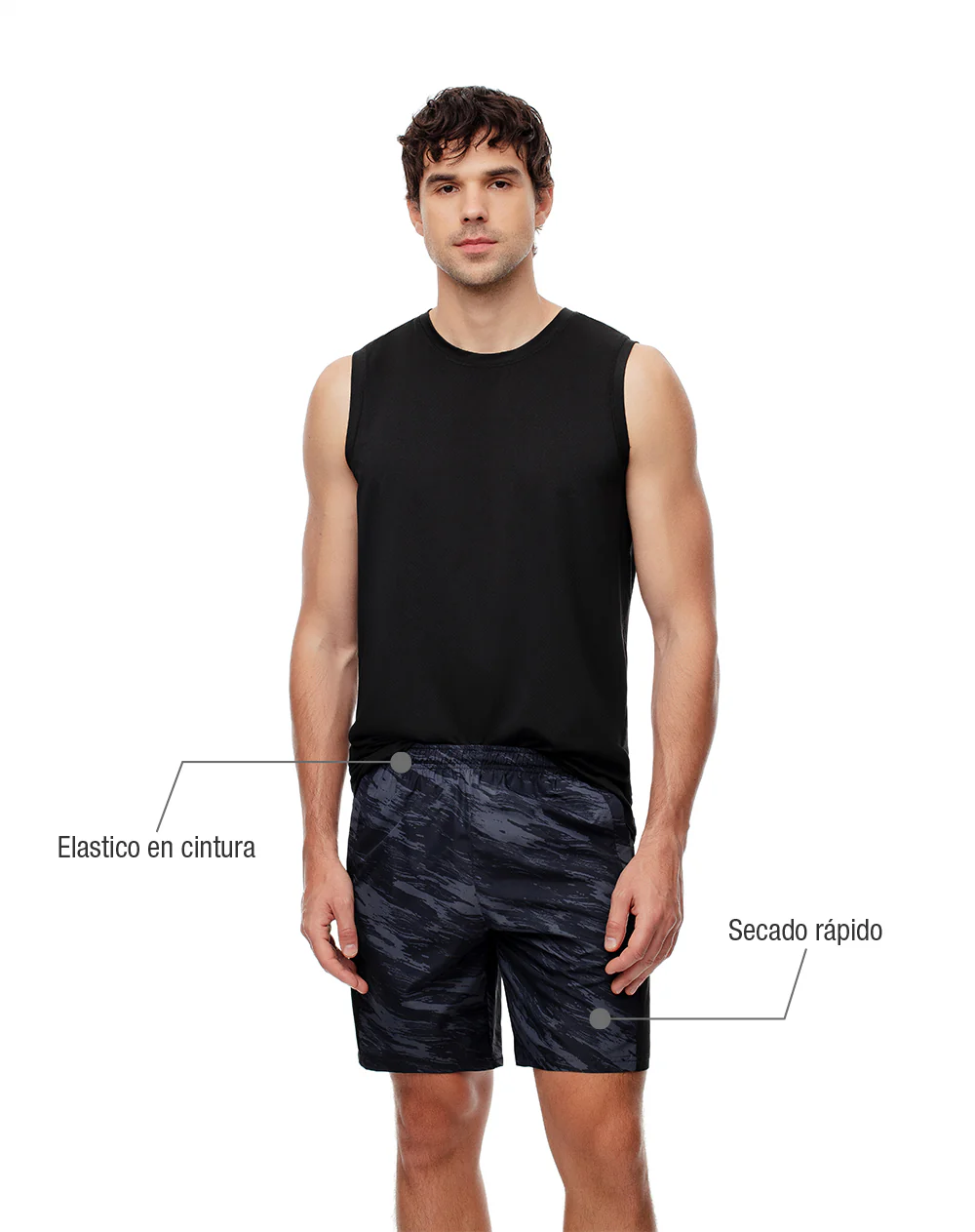 Pantaloneta deportiva secado rápido negra hombre - Image 2