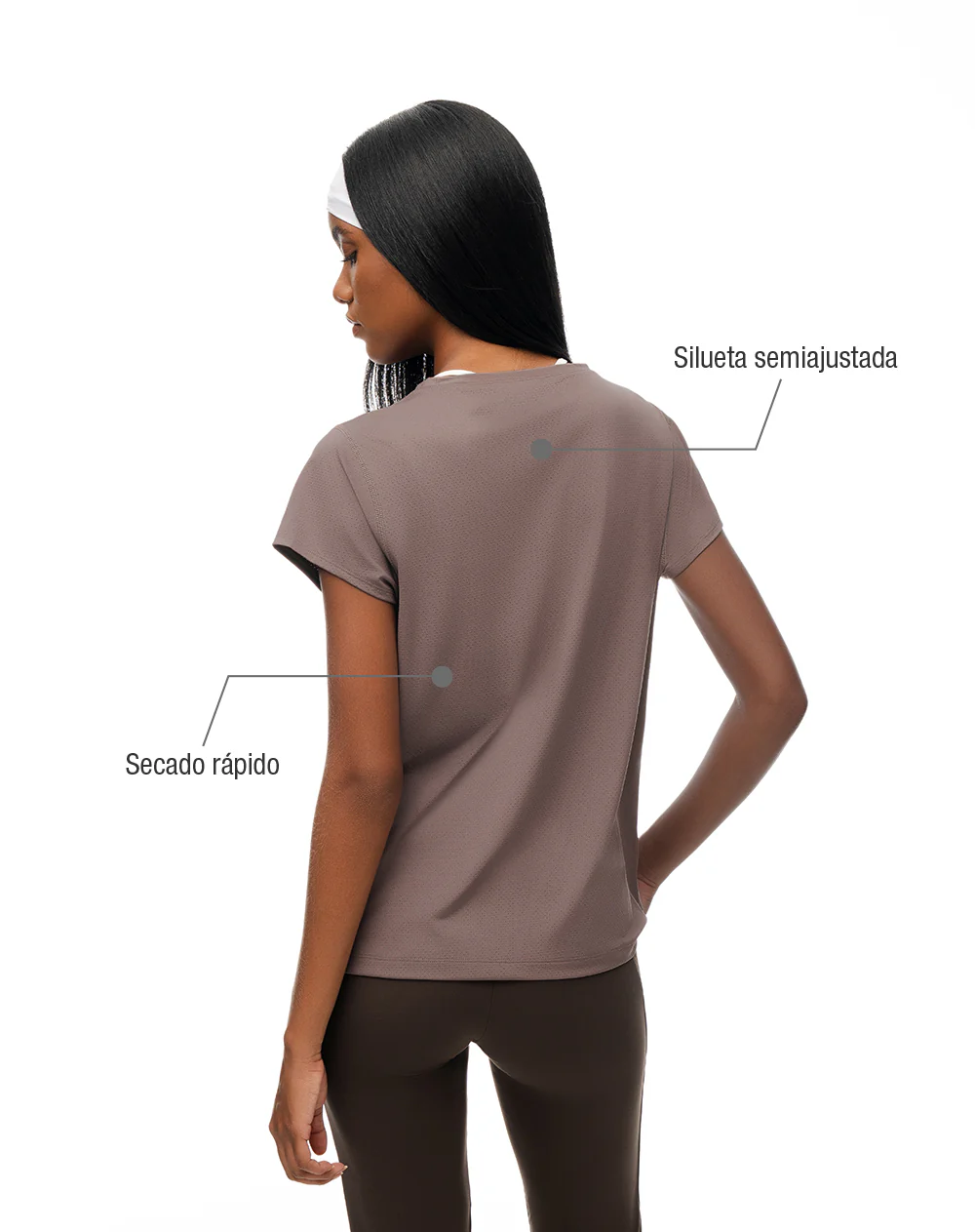 Camiseta deportiva secado rápido café mujer - Image 2