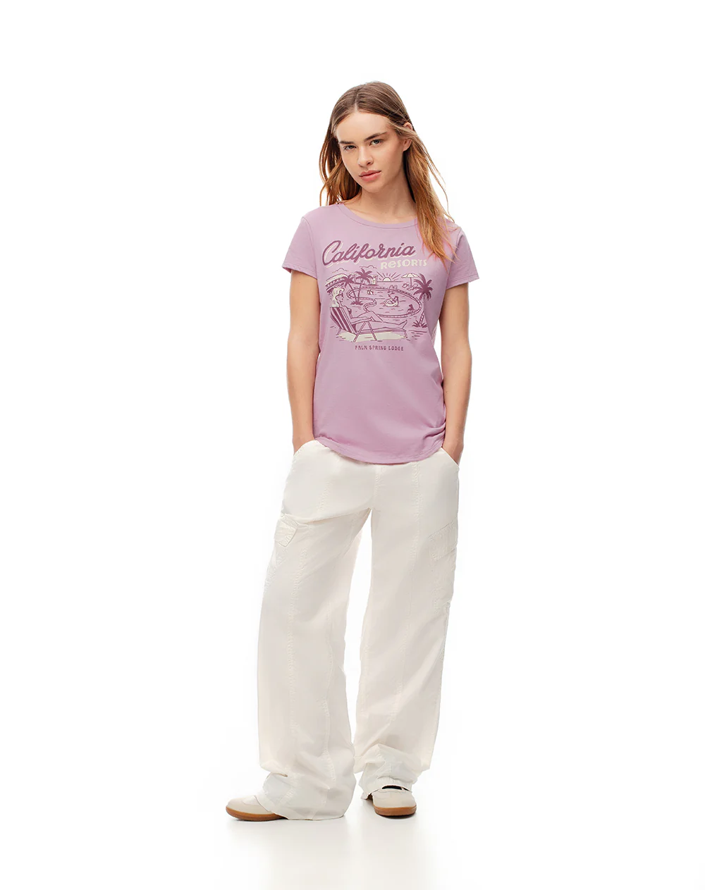 Camiseta regular algodón lila estampada mujer - Image 3