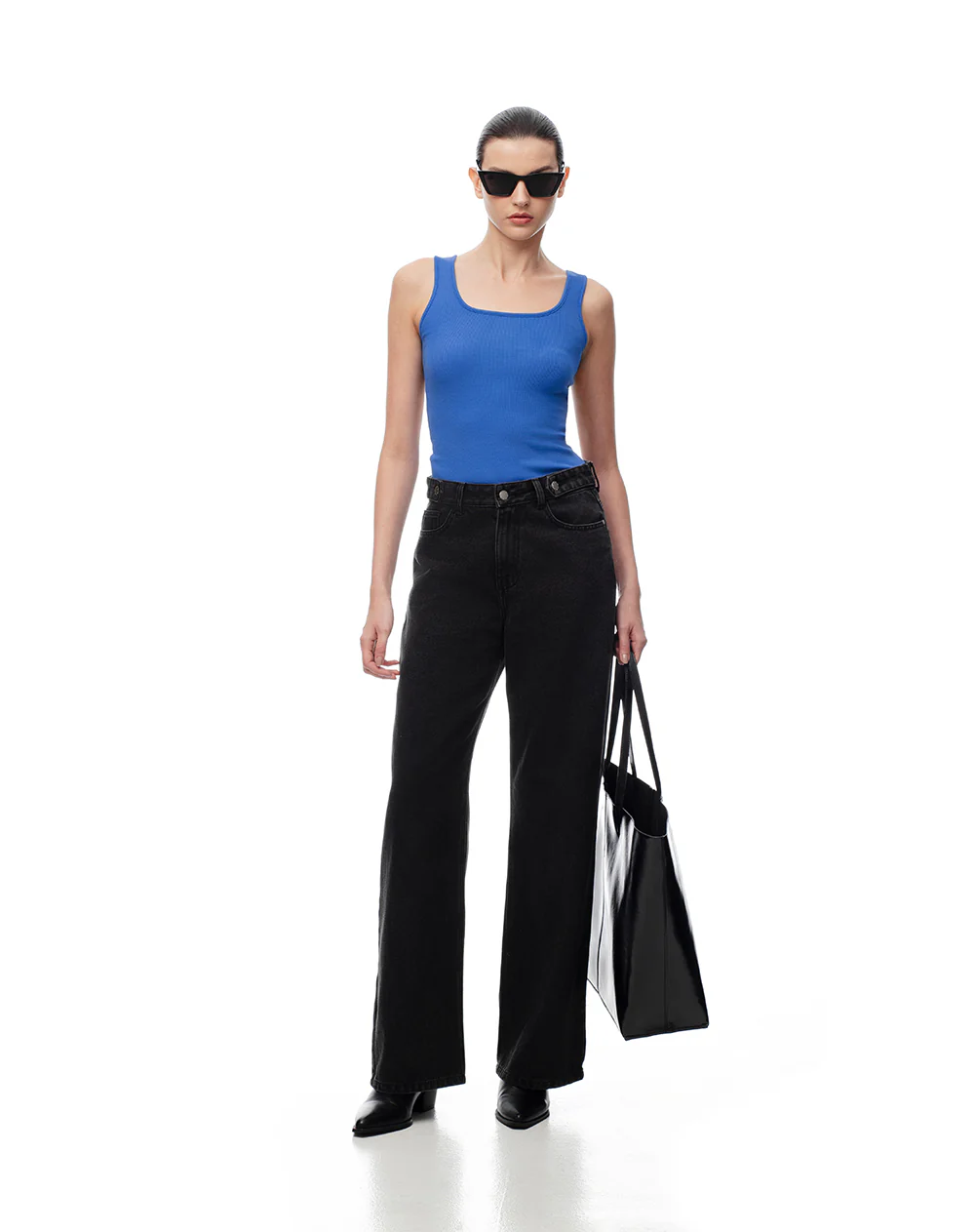 Camiseta manga sisa slim rib algodón azul mujer - Image 4