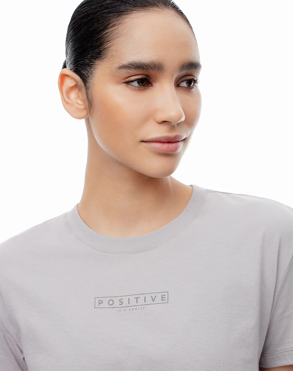 Camiseta crop regular algodón gris mujer - Image 4