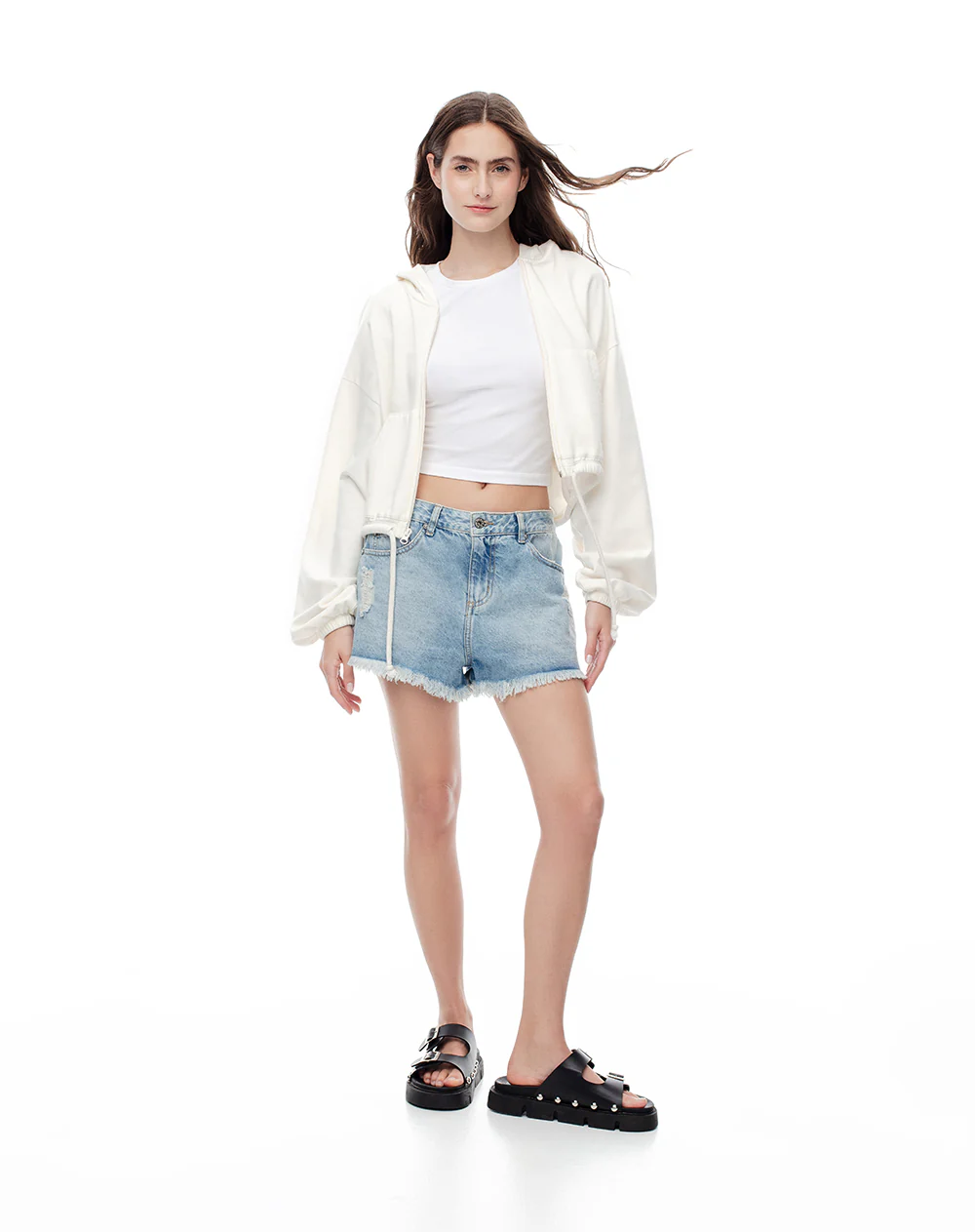 Short tiro medio denim desgaste índigo medio mujer - Image 3