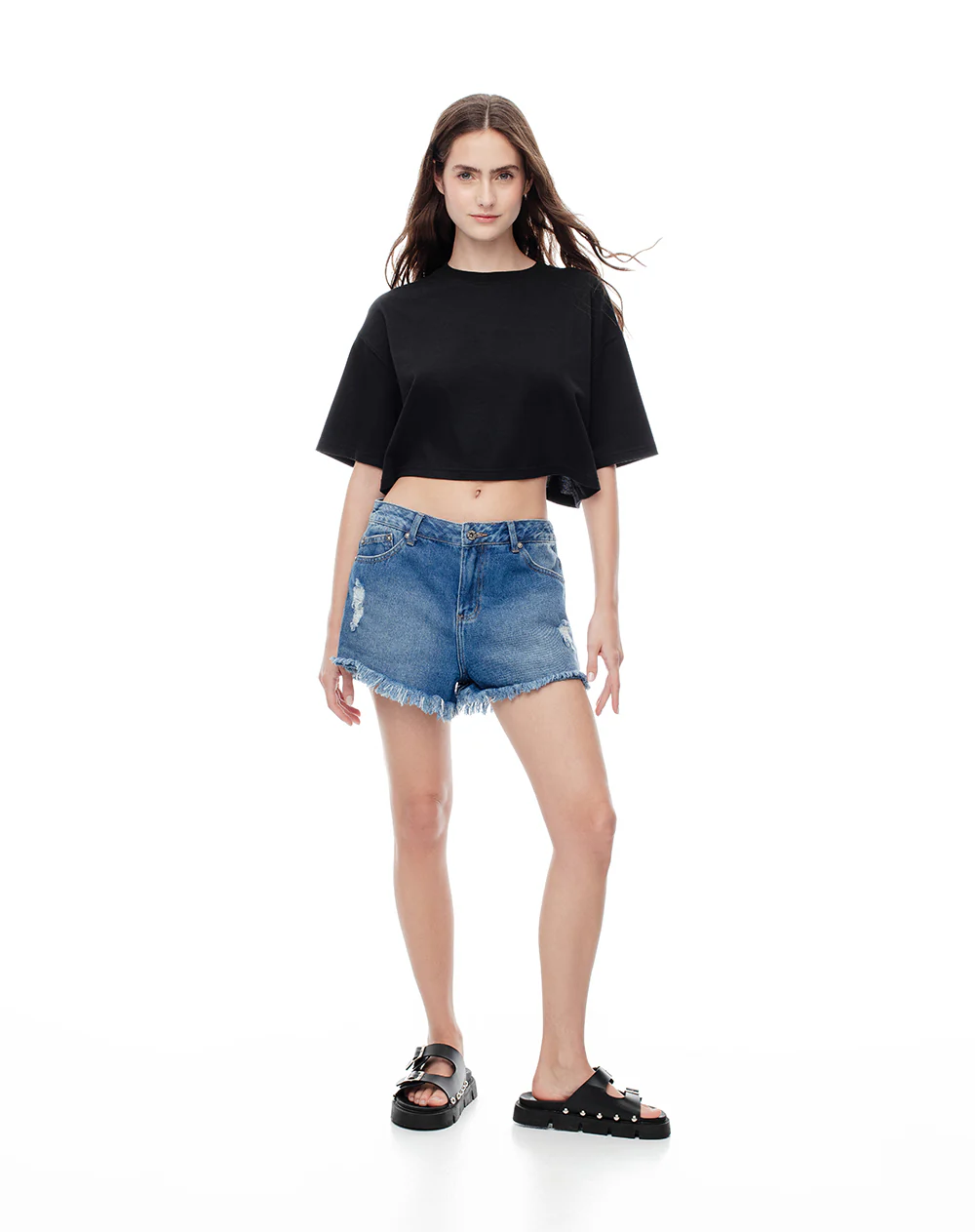Short tiro medio denim desgaste índigo medio mujer - Image 4