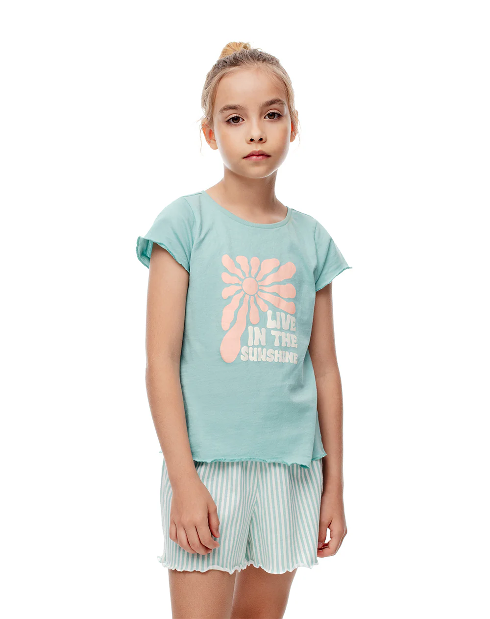 Camiseta + short de pijana niña algodón verde