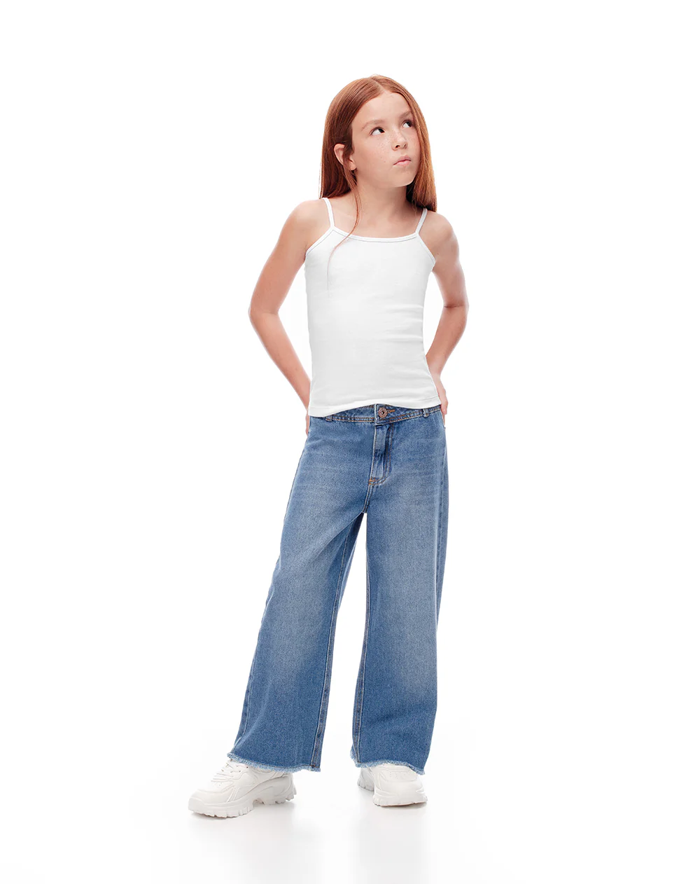 Jean wide leg tiro medio índigo medio niña