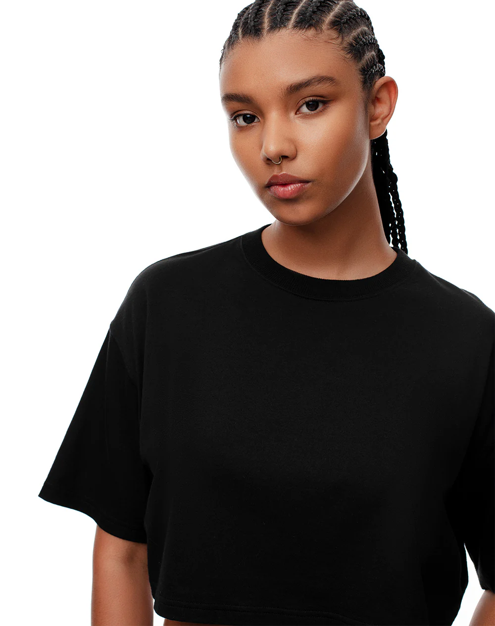 Camiseta crop regular algodón negra mujer - Image 3