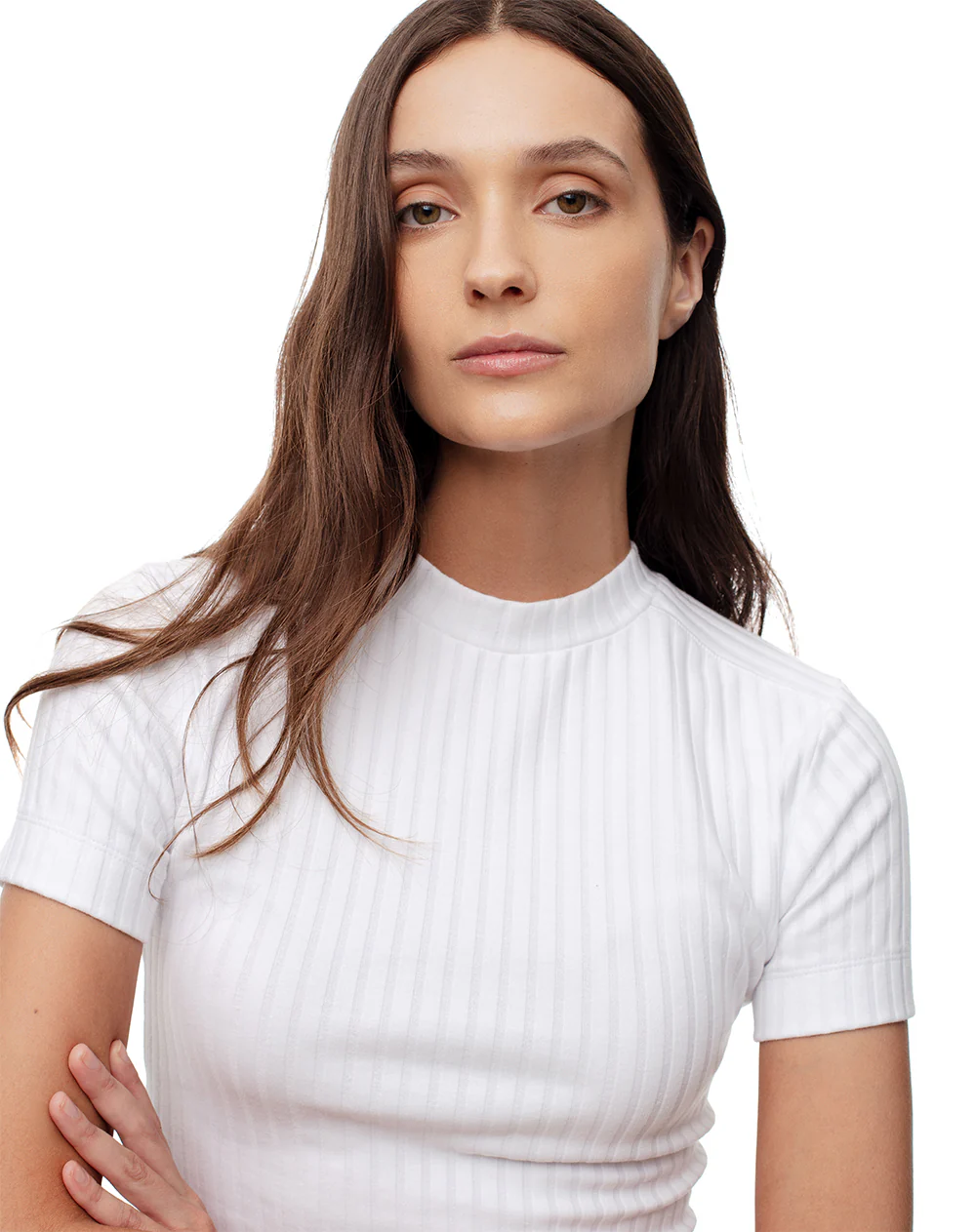 Camiseta crop slim algodón blanca mujer - Image 4