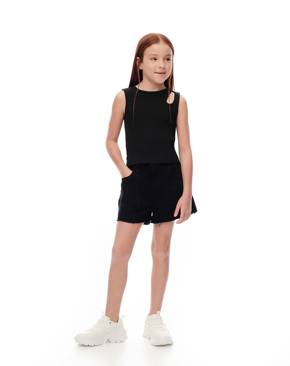 Camiseta esqueleto slim rib algodón negra niña - Image 4