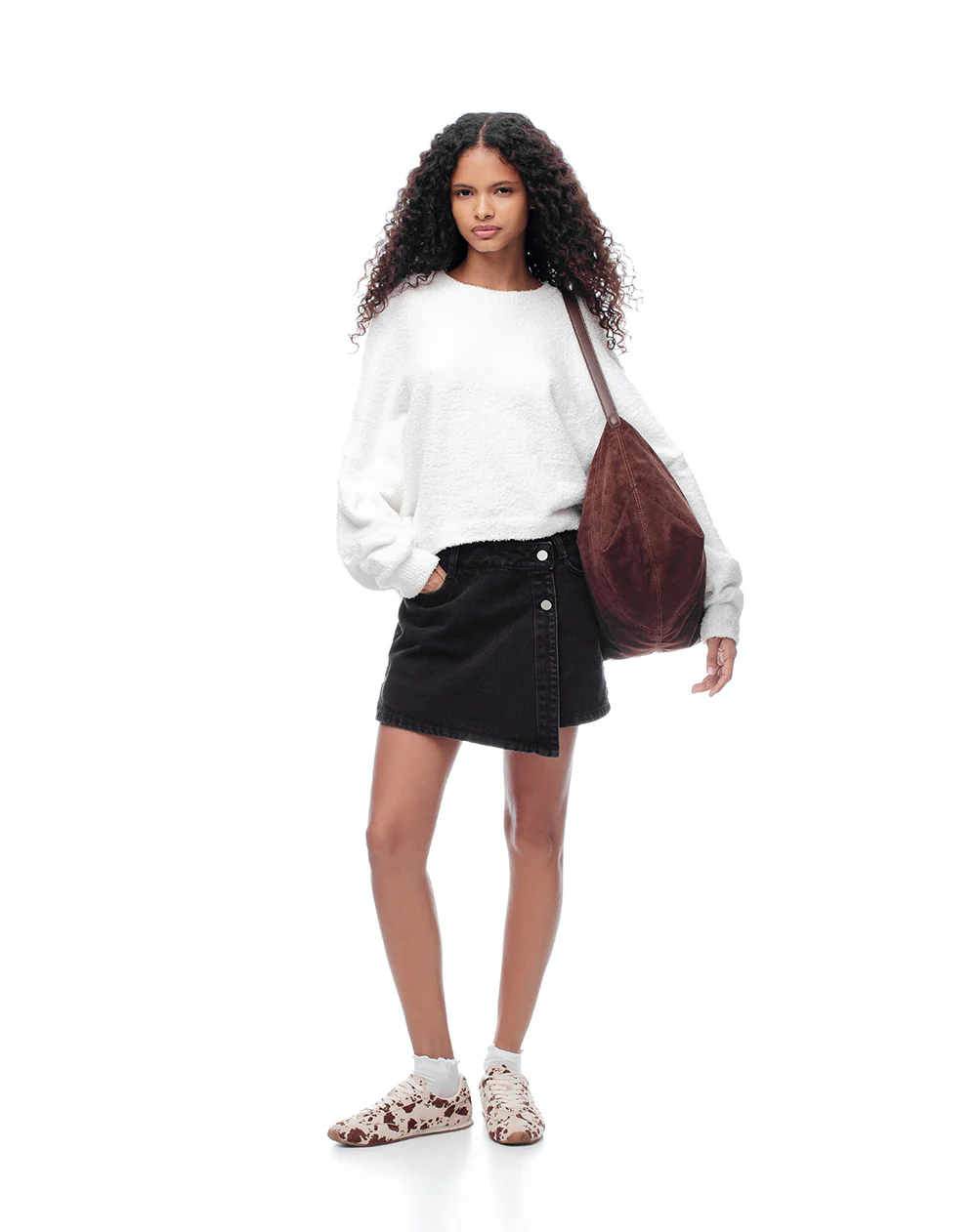 Falda short tiro alto denim negro mujer - Image 4
