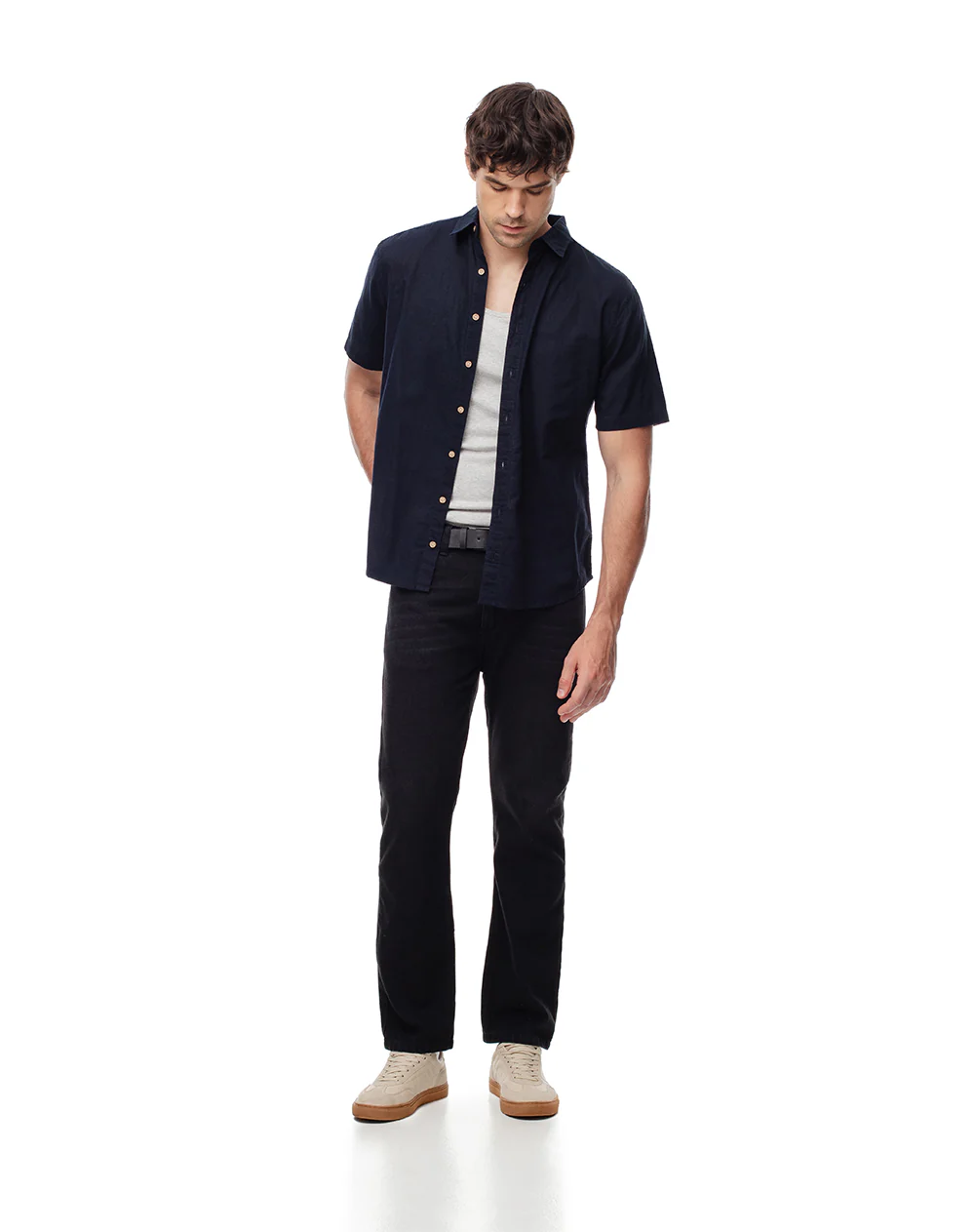Camisa manga corta regular lino azul hombre - Image 4