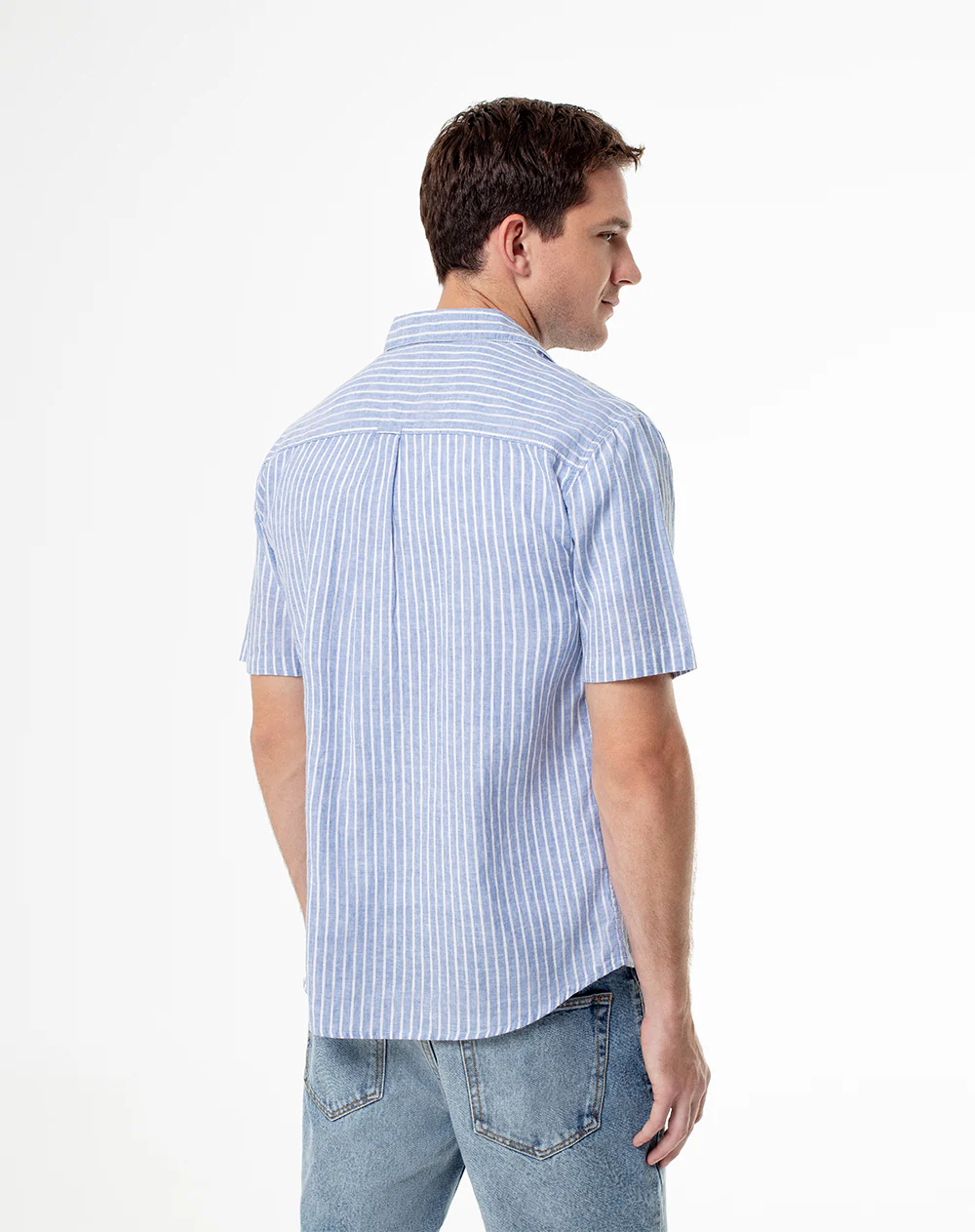 Camisa manga corta regular lino rayas hombre - Image 2