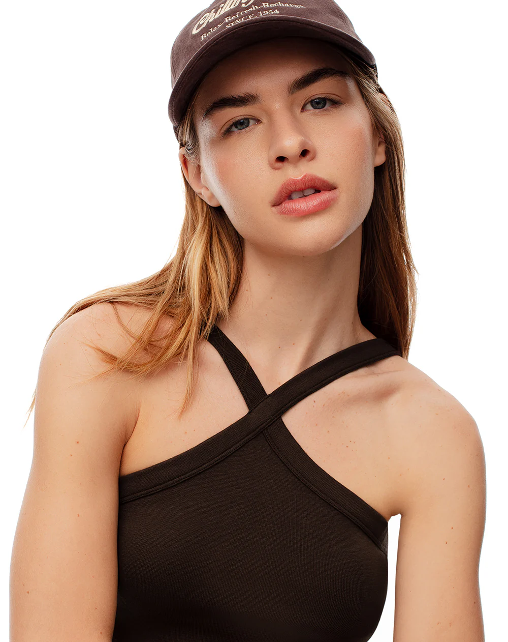 Crop top slim rib algodón chocolate mujer - Image 4
