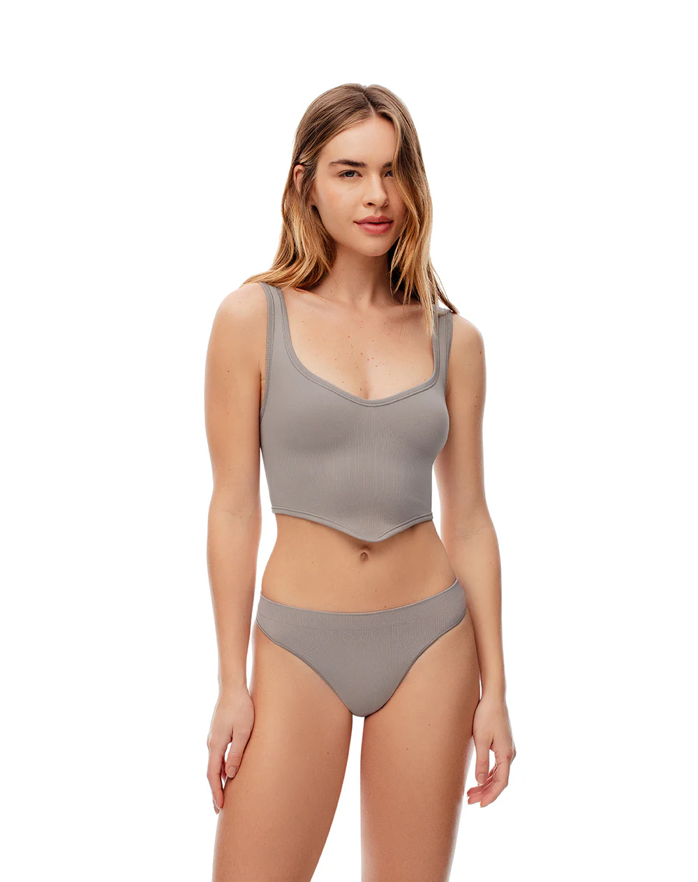 Crop top slim seamless taupe mujer - Image 4
