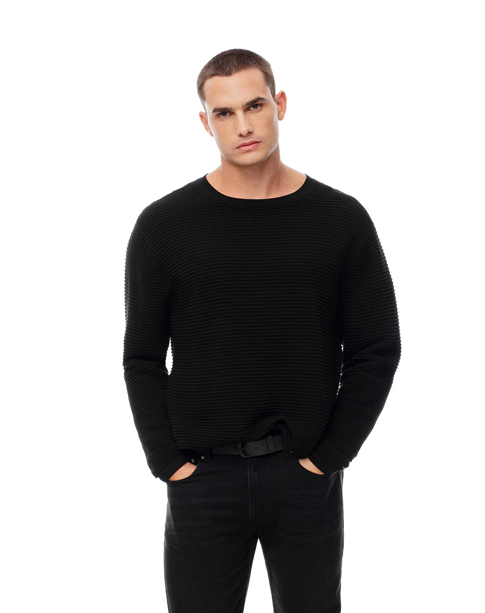 Buzo regular tejido de punto algodón negro hombre
