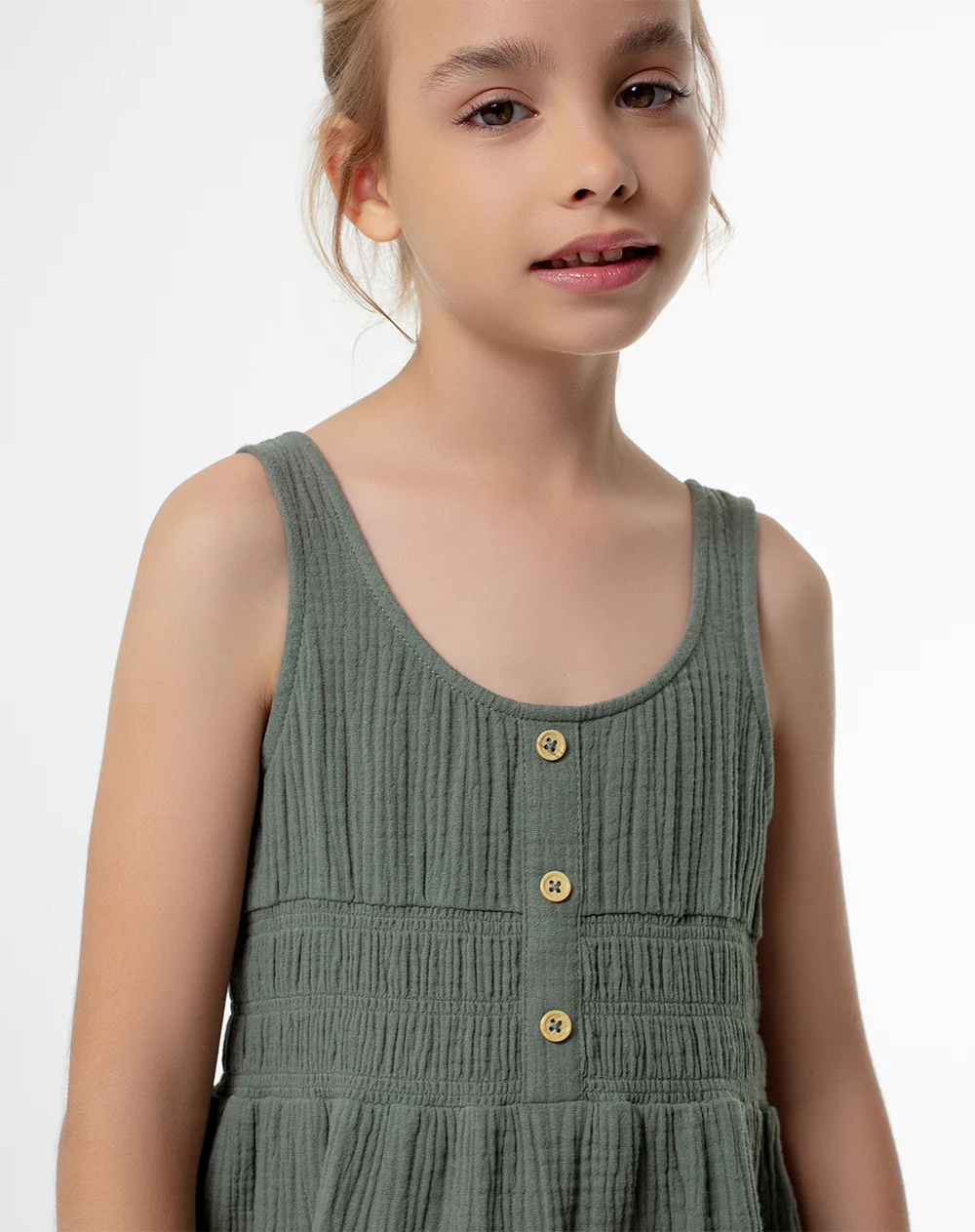 Vestido corto capas algodón verde niña - Image 3