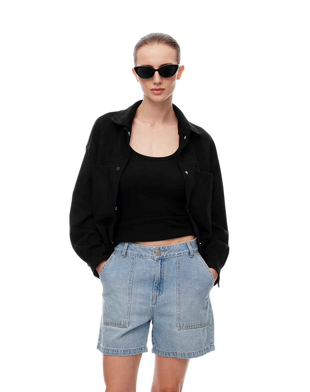Short tiro alto denim índigo medio mujer - Image 3
