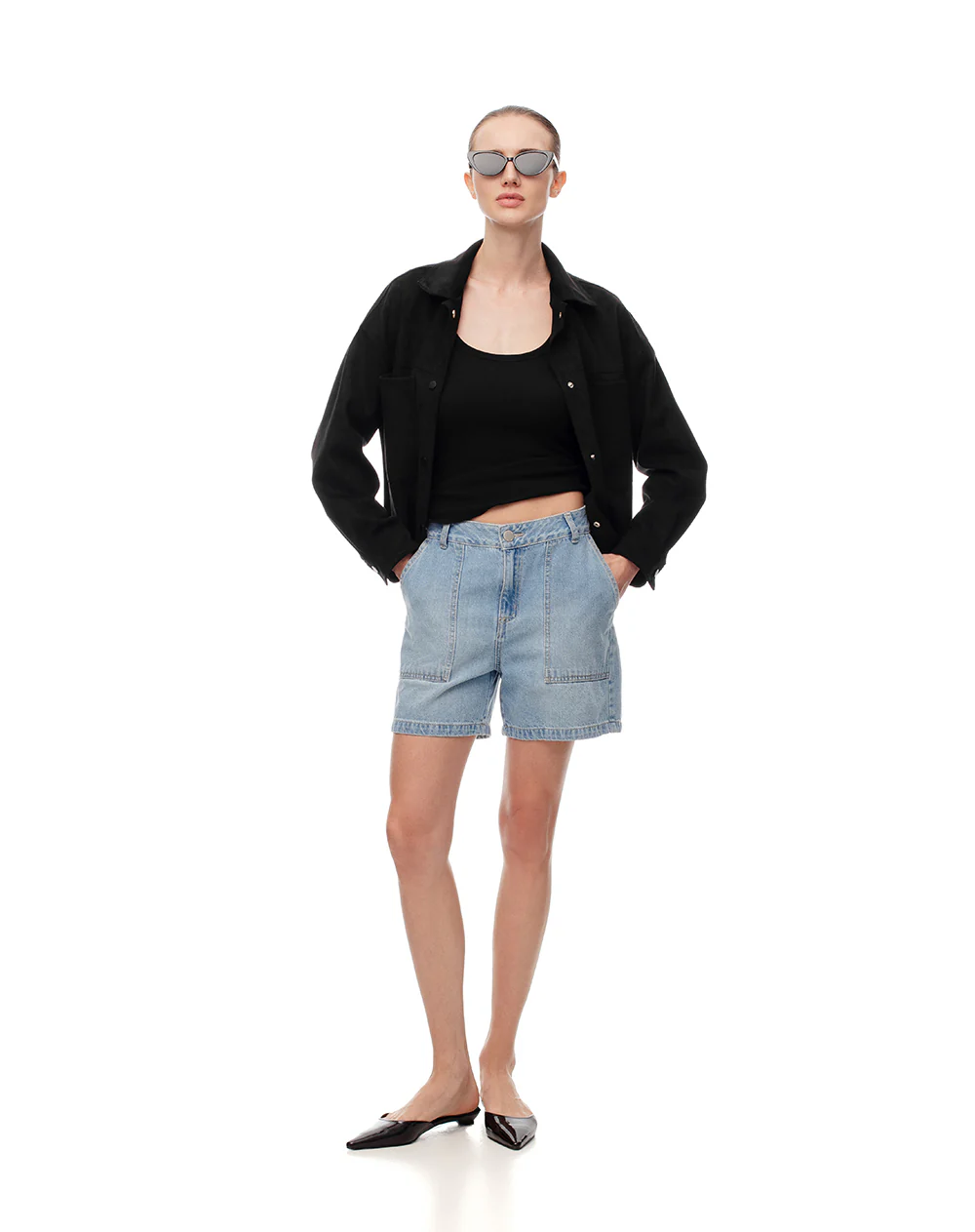 Short tiro alto denim índigo medio mujer - Image 6