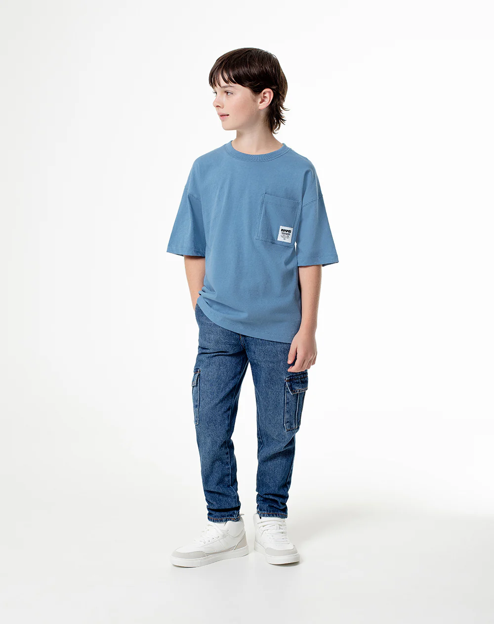 Camiseta oversize algodón azul niño - Image 4