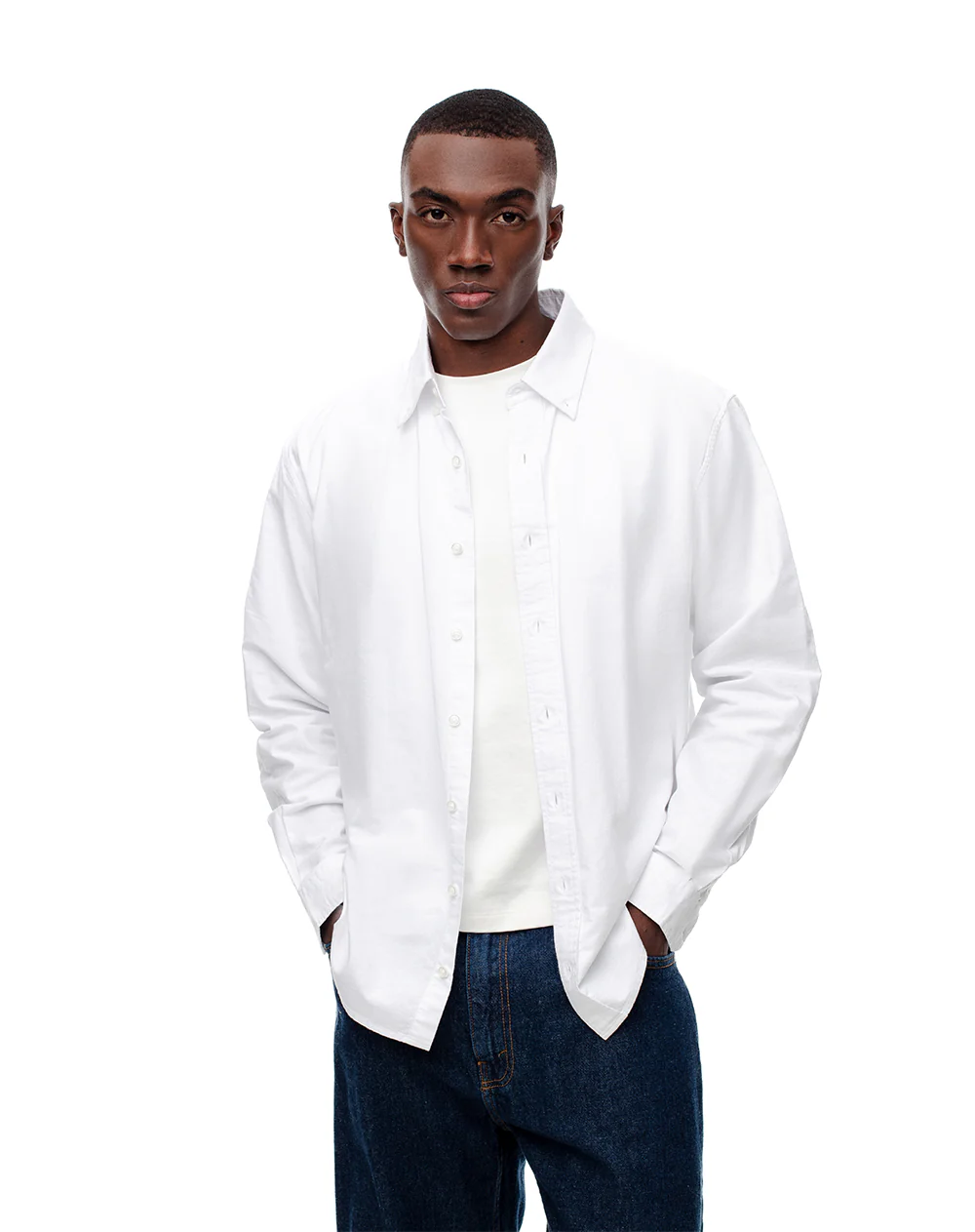 Camisa manga larga regular algodón blanca hombre