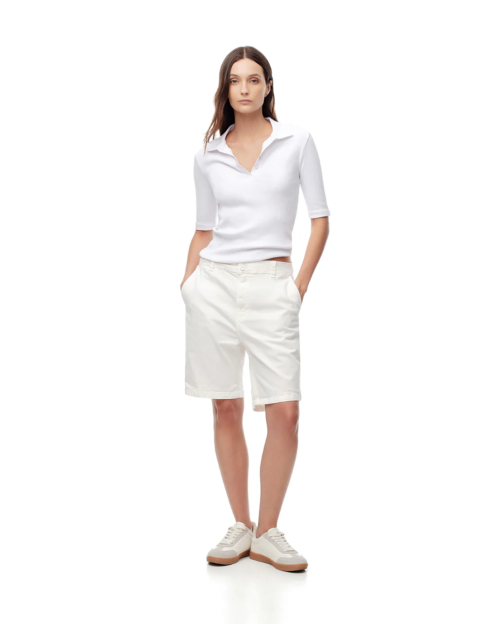 Polo slim tejido de punto algodón blanca mujer - Image 2