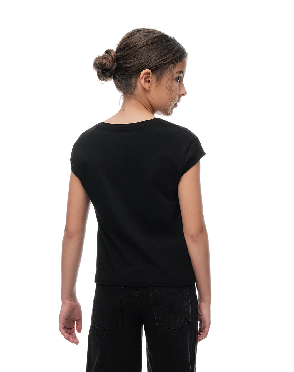 Camiseta regular algodón negra apliques brillo niña - Image 2