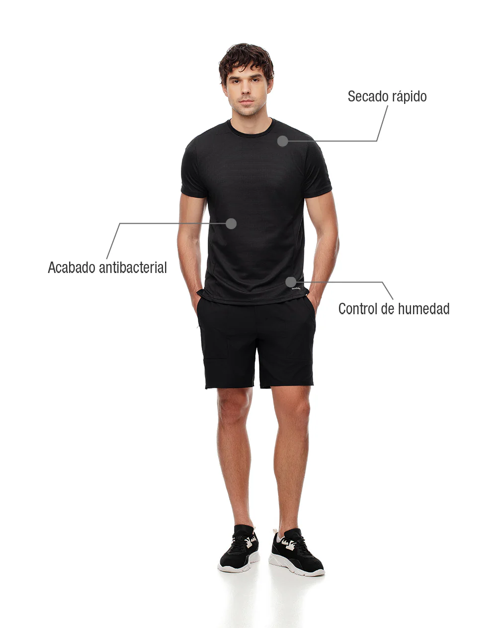 Camiseta deportiva control humedad negra hombre - Image 2
