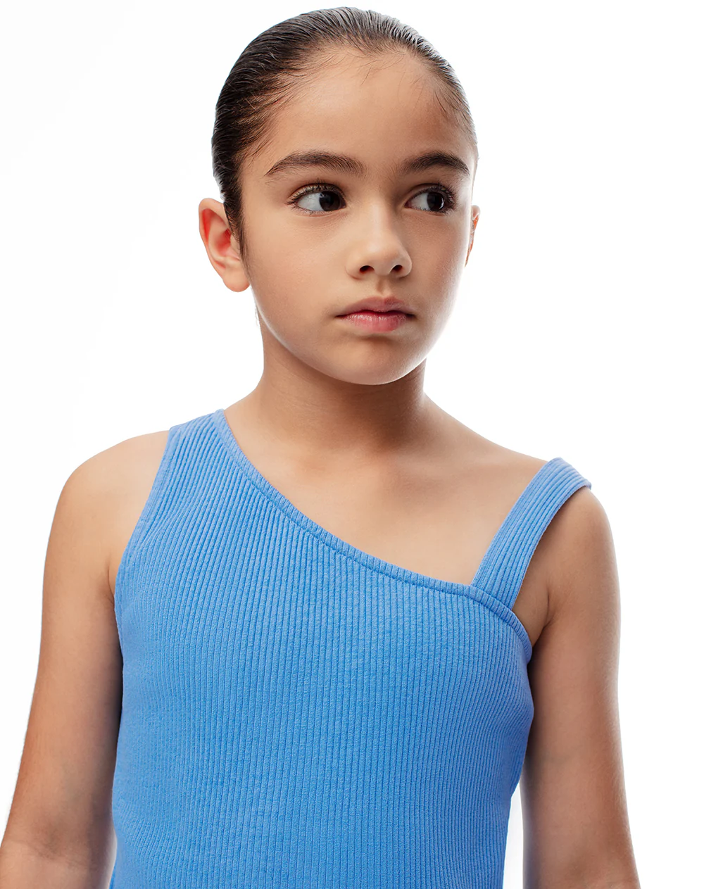 Camiseta asimétrica slim rib algodón azul niña - Image 3