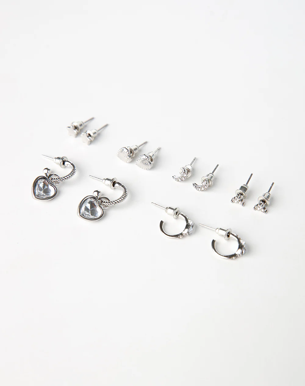 Aretes pack x6 plateadas