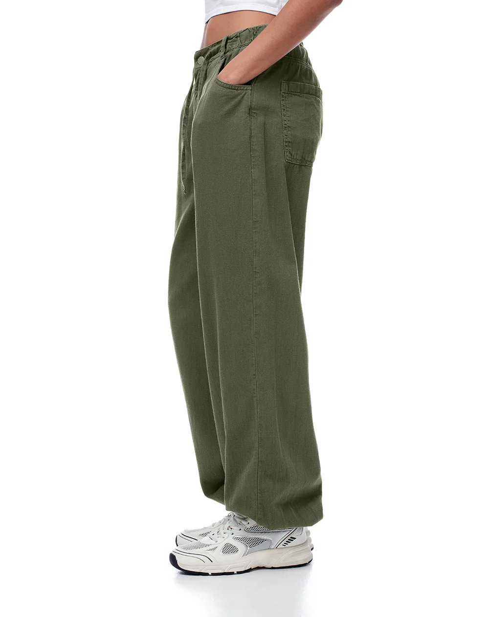 Pantalón jogger tiro medio algodón verde mujer - Image 4