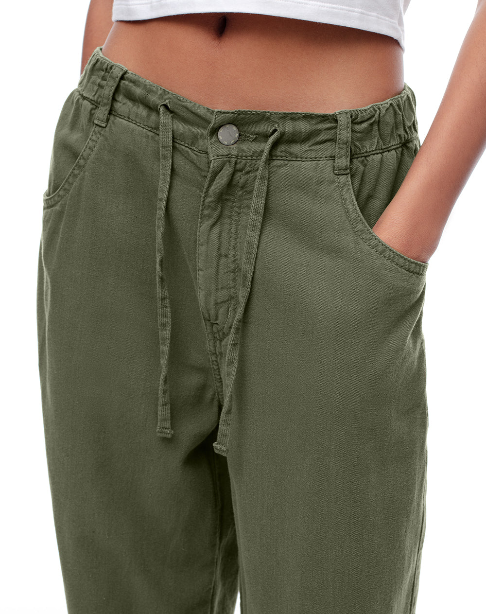 Pantalón jogger tiro medio algodón verde mujer - Image 5