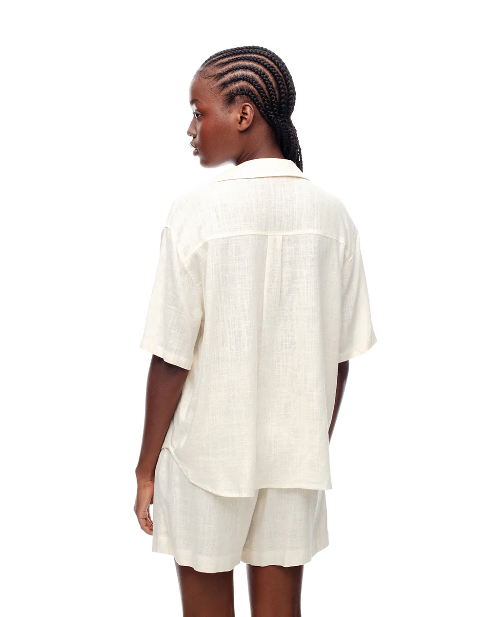 Camisa manga corta holgada lino vainilla mujer - Image 2