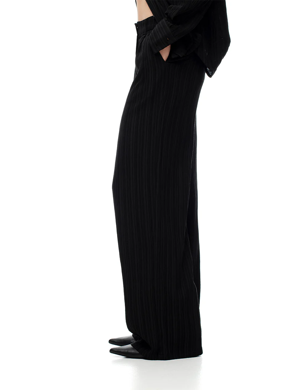 Pantalón wide leg tiro medio negro mujer - Image 4