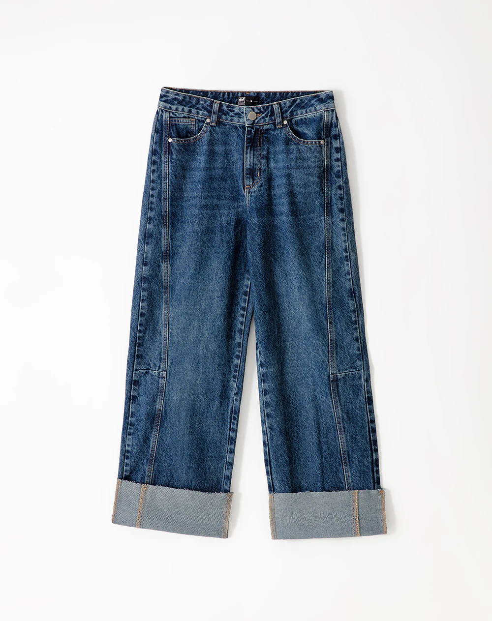 Jean wide leg tiro alto dobladillo índigo oscuro mujer - Image 8