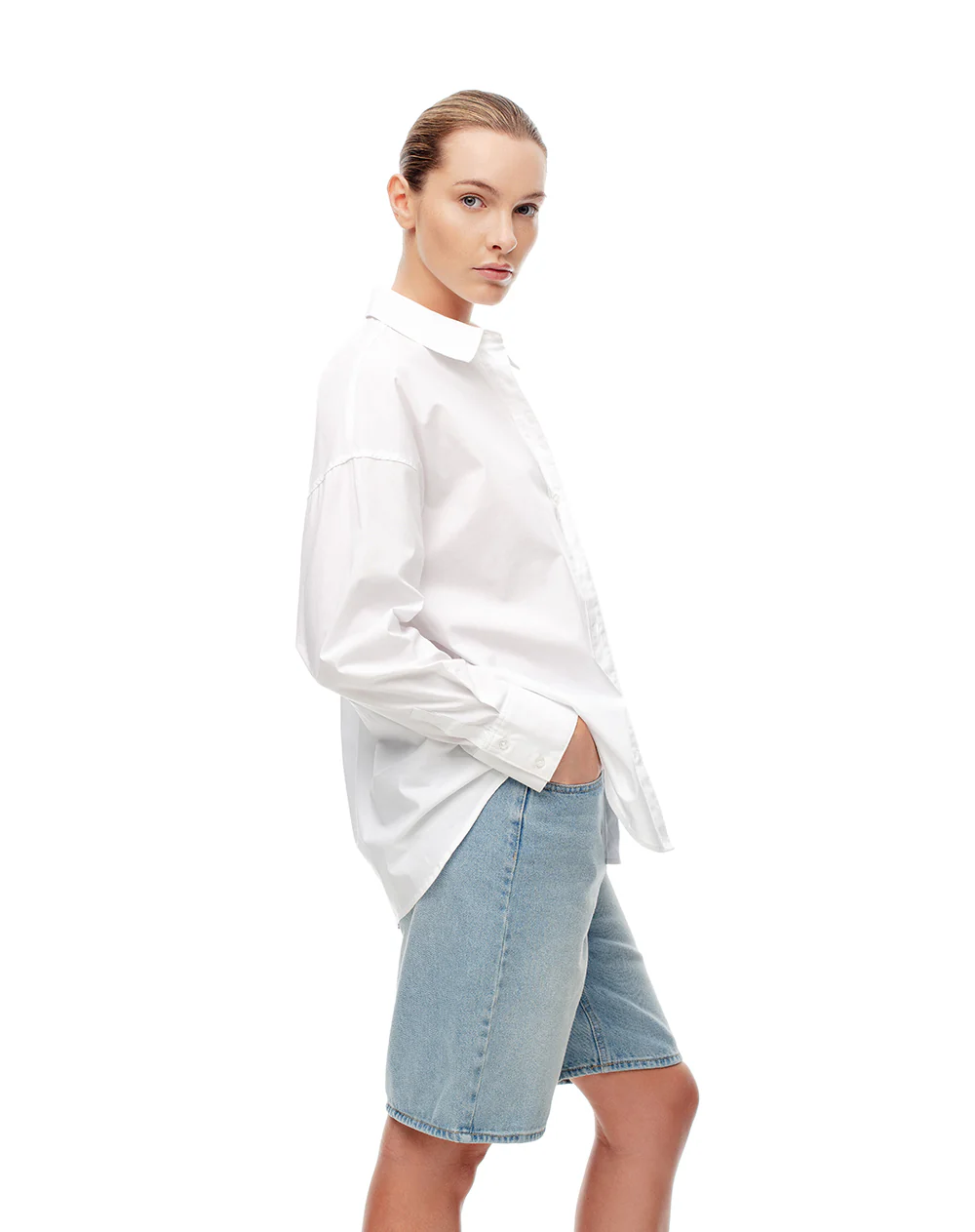 Bermuda denim tiro alto índigo medio mujer - Image 4