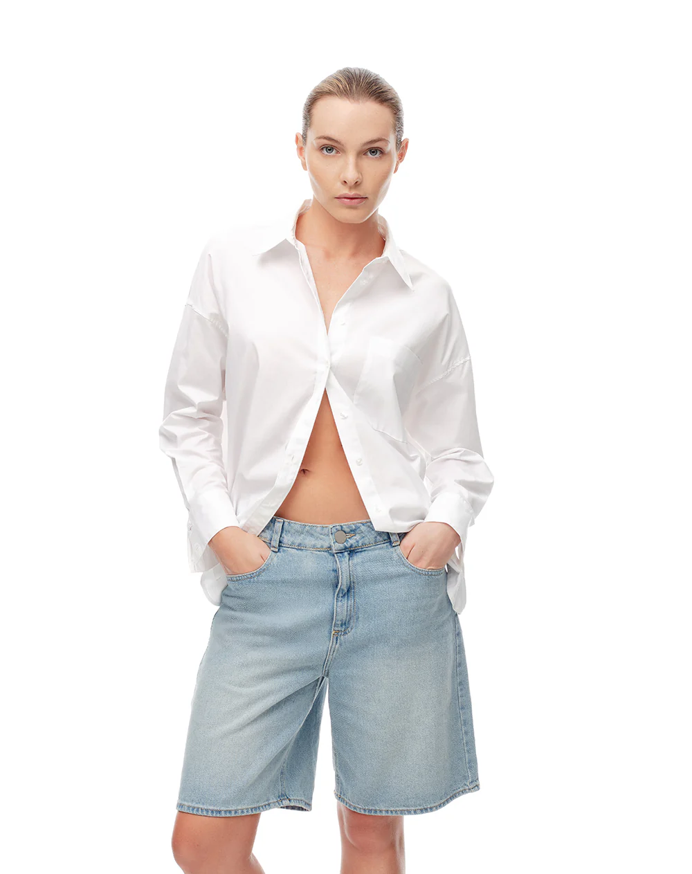 Bermuda denim tiro alto índigo medio mujer - Image 6