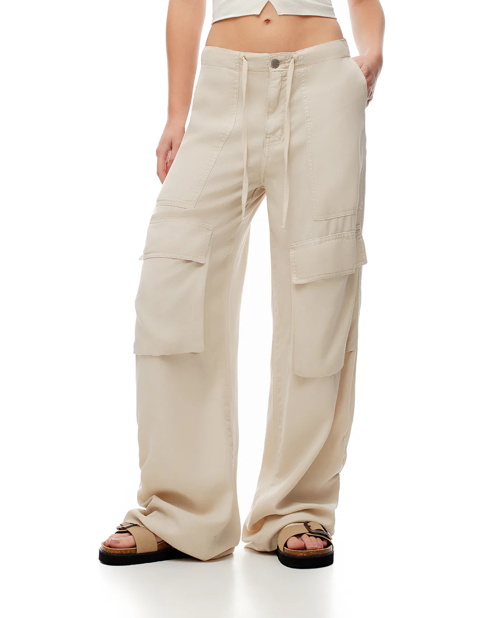 Pantalón cargo tiro medio algodón taupe mujer - Image 6