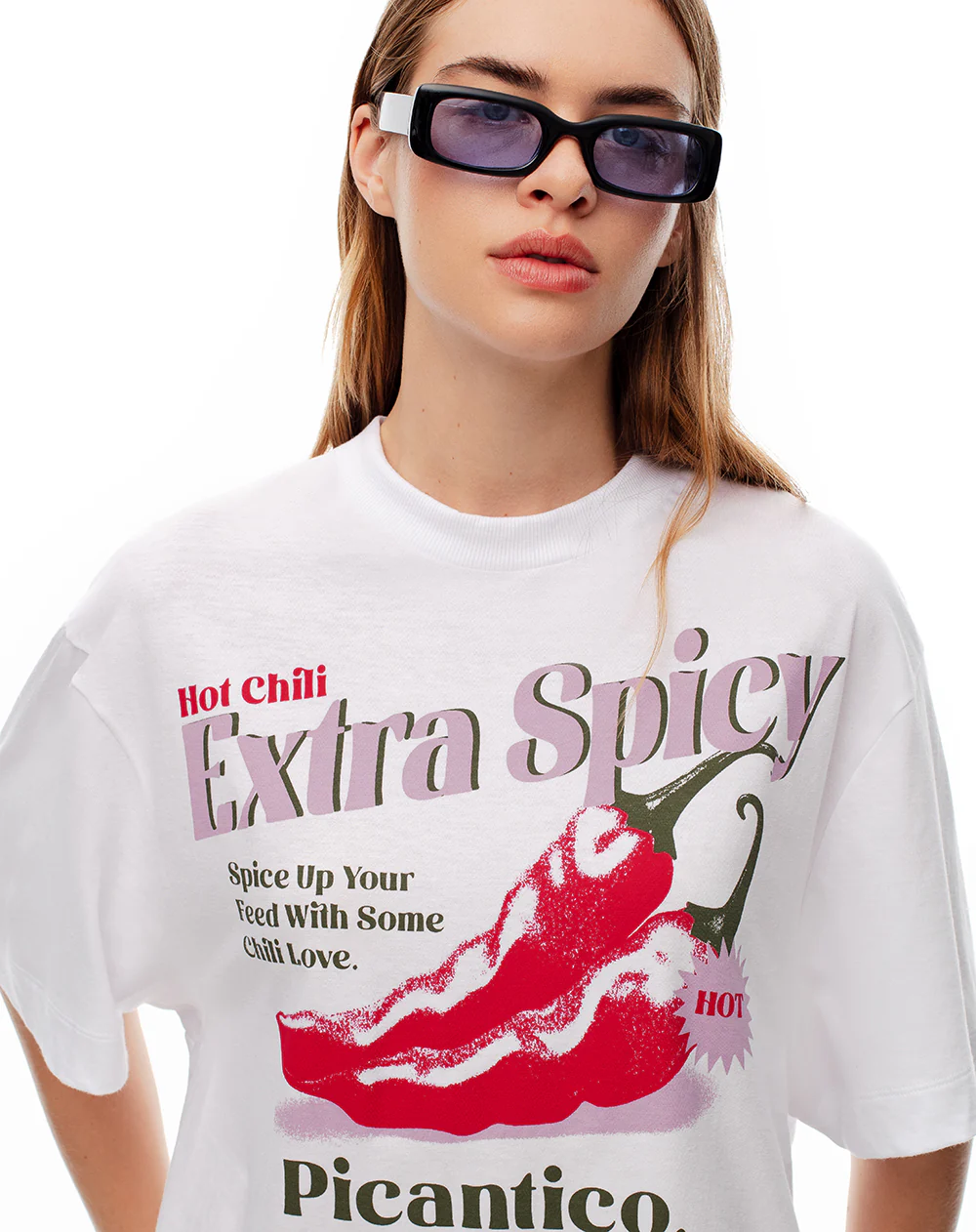 Camiseta oversize algodón blanca estampada mujer - Image 4