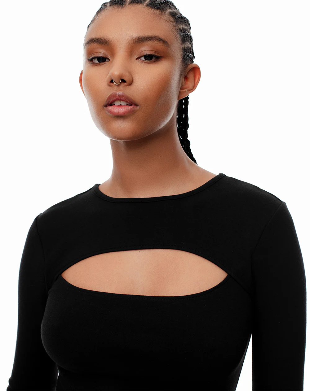 Vestido corto slim rib algodón negro mujer - Image 2