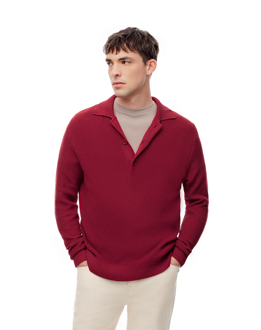 Buzo regular tejido de punto algodón rojo hombre - Image 4