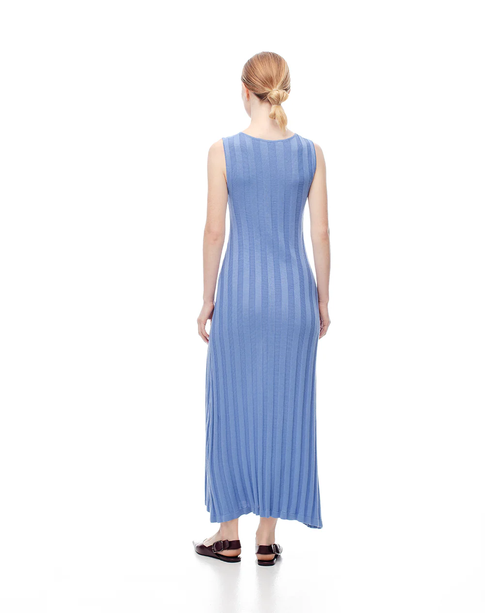 Vestido largo tejido acanalado azul mujer - Image 2