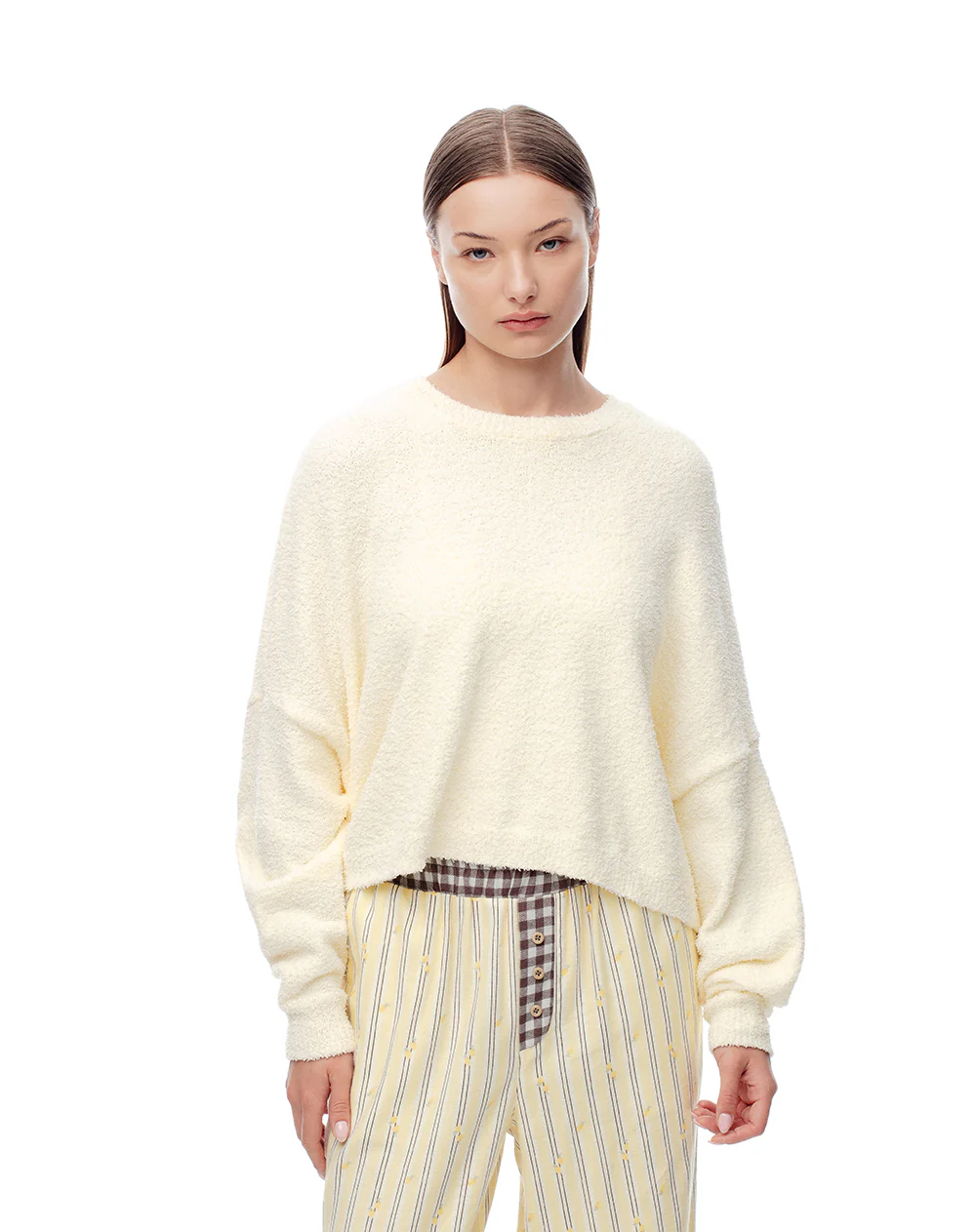 Suéter relax textura bouclé amarillo mujer - Image 5