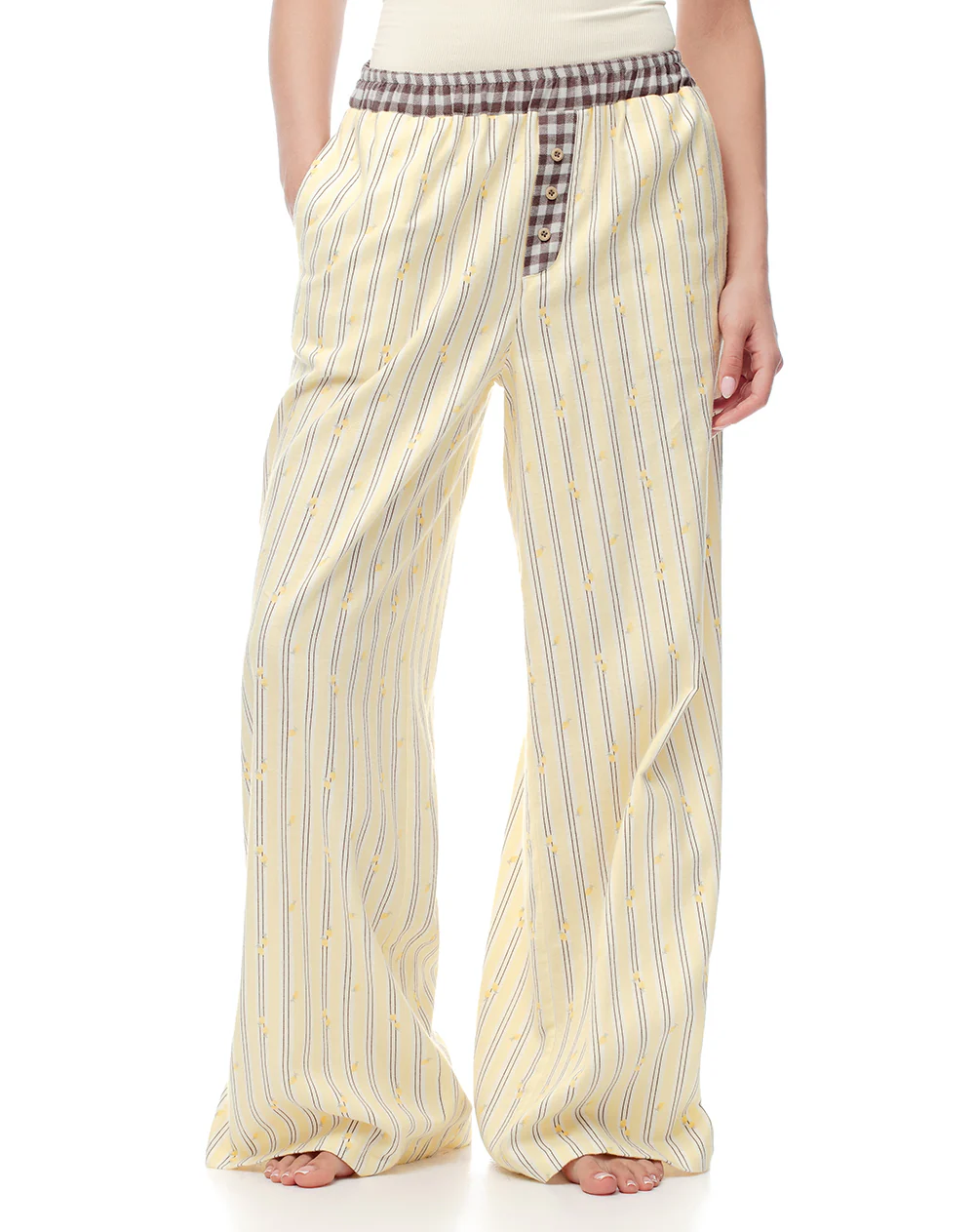 Pantalón relax tiro medio algodón rayas mujer - Image 3