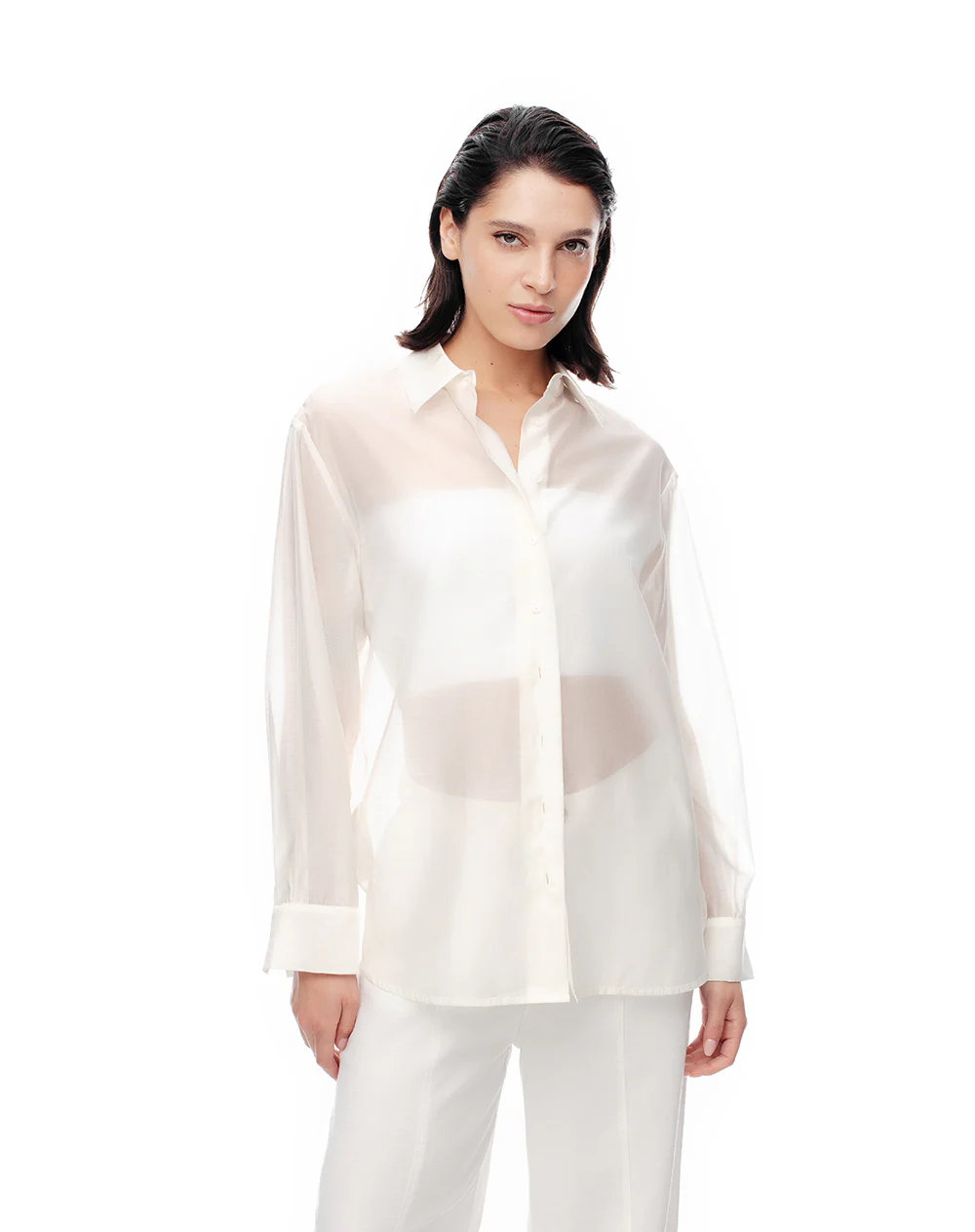 Camisa manga larga oversize habano mujer