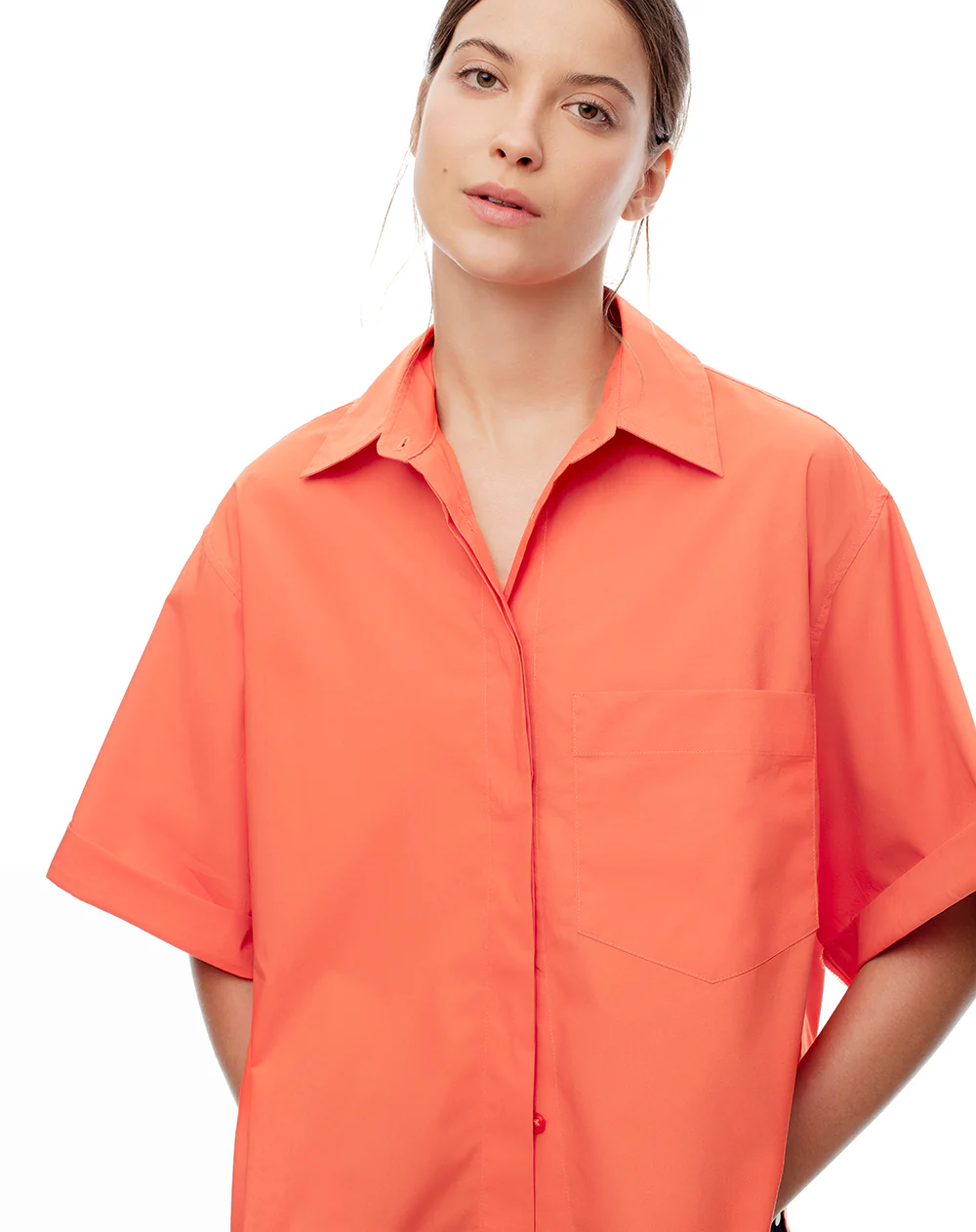 Camisa manga corta oversize algodón naranja mujer - Image 4