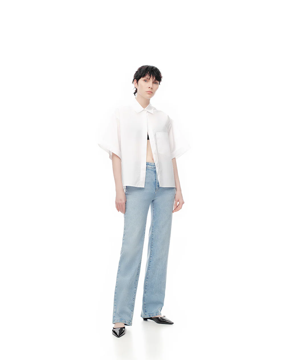 Camisa manga corta oversize algodón blanca mujer - Image 3
