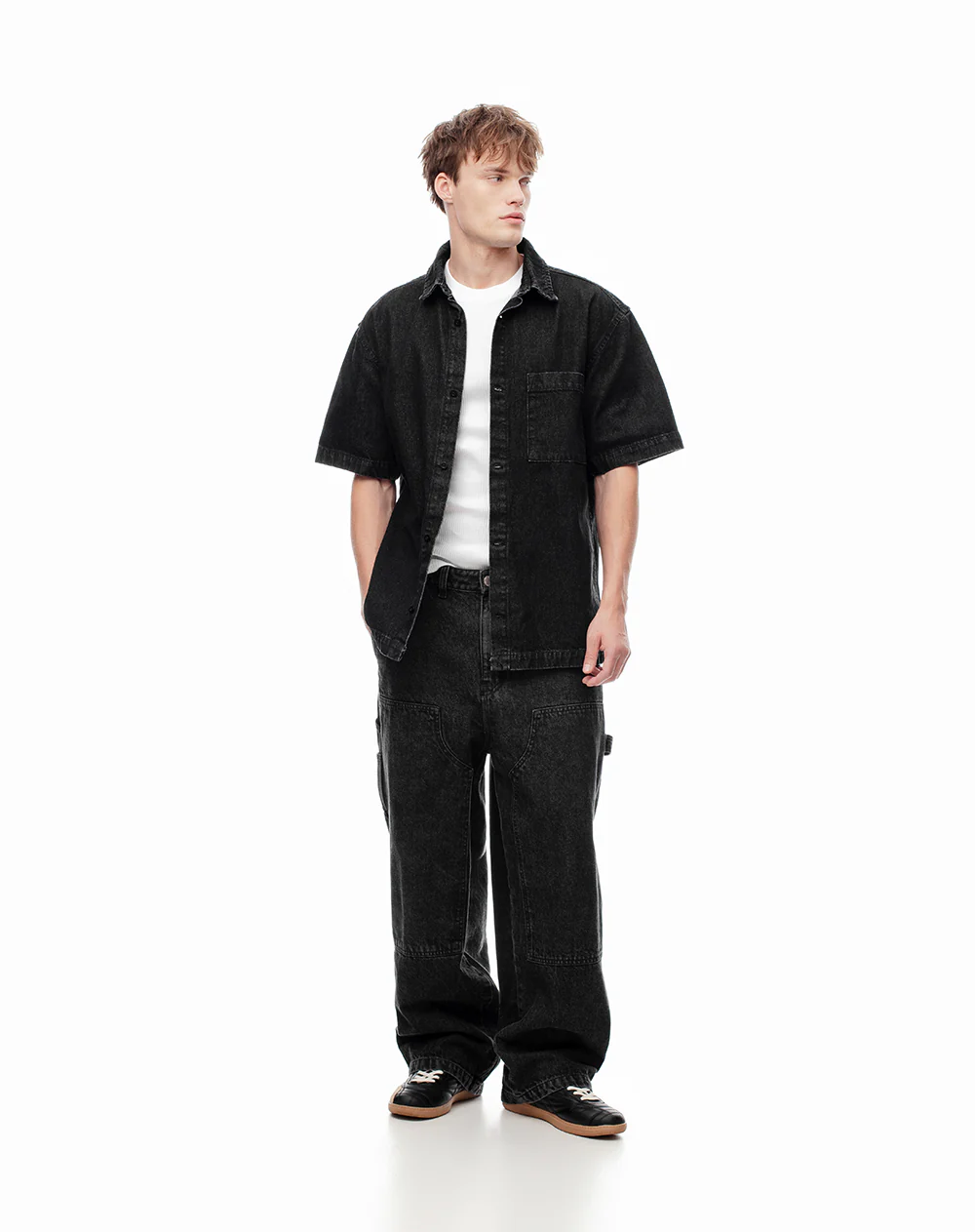 Camisa manga corta denim regular negra hombre - Image 3