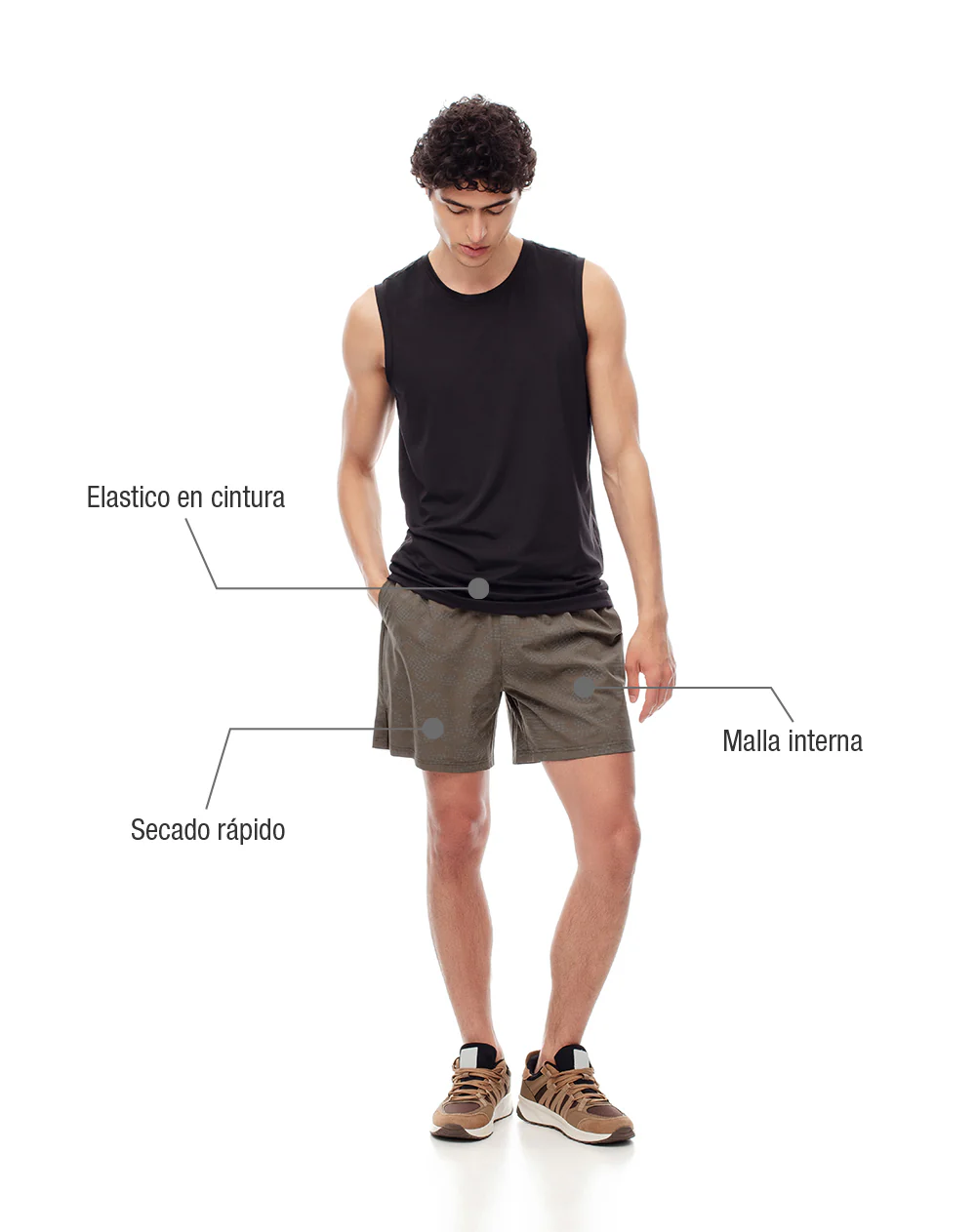 Pantaloneta deportiva malla interna café hombre - Image 2